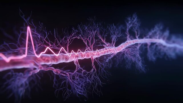Slowmotion animation of vascular system with pulse and pressure indicators crashing to zero highlighting global fadeout in syncope event.