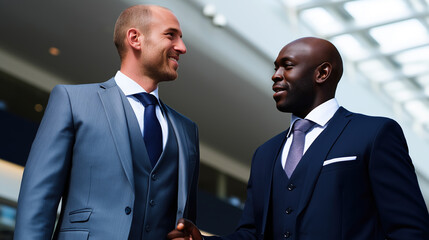 Business professionals engage in a positive conversation inside a modern office