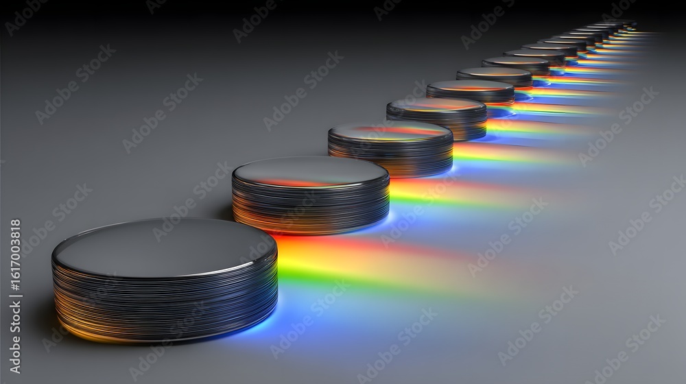Poster Circular forms illuminated by a spectrum of light.