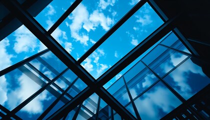 Sky Through Glass Ceiling Modern Architecture Blue Sky Reflection