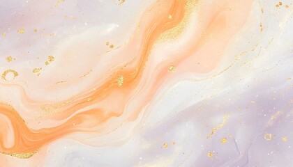 A soft and ethereal marble ink background in light peach soft lilac and delicate gold glitter particles that shimmer throughout the design