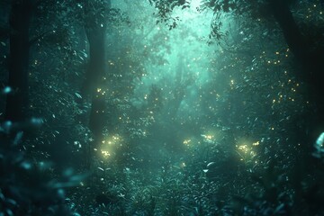 Fototapeta premium A forest with lots of trees and lights