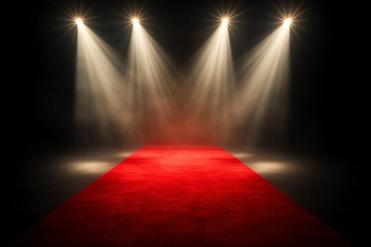 Step into the spotlight on this vibrant red carpet, illuminated by stage lights for a grand entrance