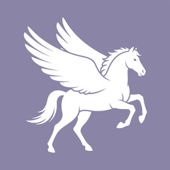 Fototapeta premium White Pegasus Silhouette on Lavender Background Winged Horse Mythical Creature.