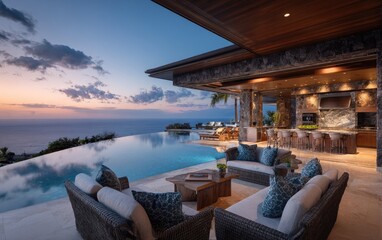 Fototapeta premium Luxurious outdoor living space overlooking the ocean