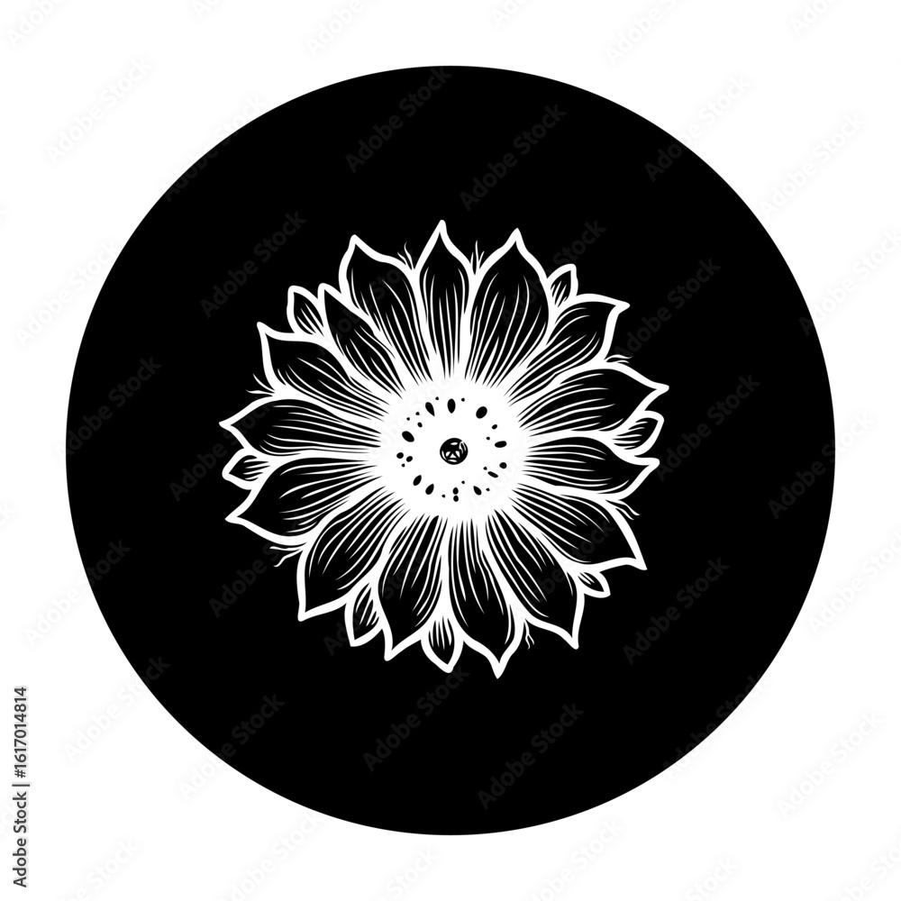 Poster monochrome floral vector design in a circular frame creates an elegant and modern botanical symbol