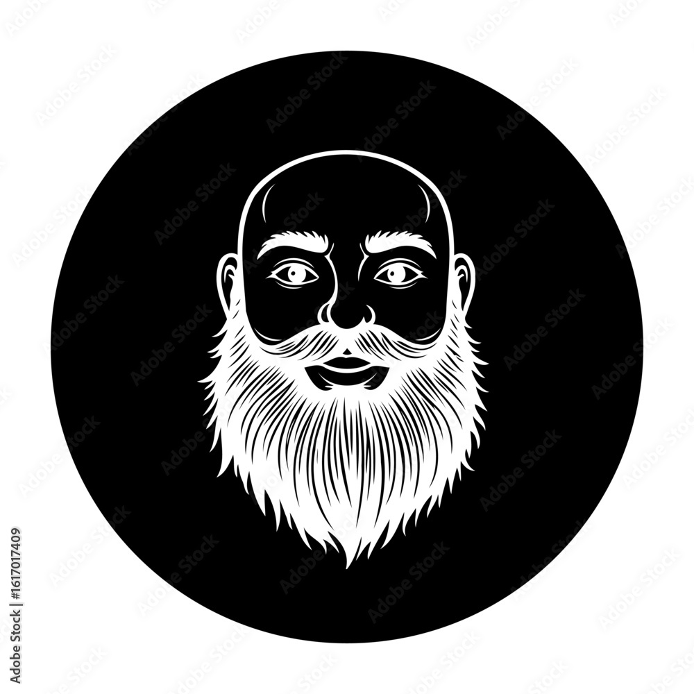 Poster monochrome bearded man portrait in a circular frame offering a minimalist yet striking artistic rend