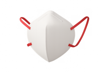 White protective face mask rendering, red straps, transparent background, representing medical safety and pandemic prevention measures