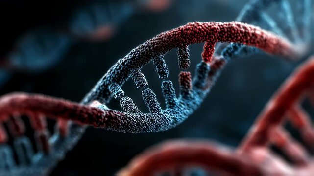 Closeup digital model of DNA strands with highlighted sections missing to symbolize chromosomal deletion in Turner syndrome XO cases. - Powered by Adobe