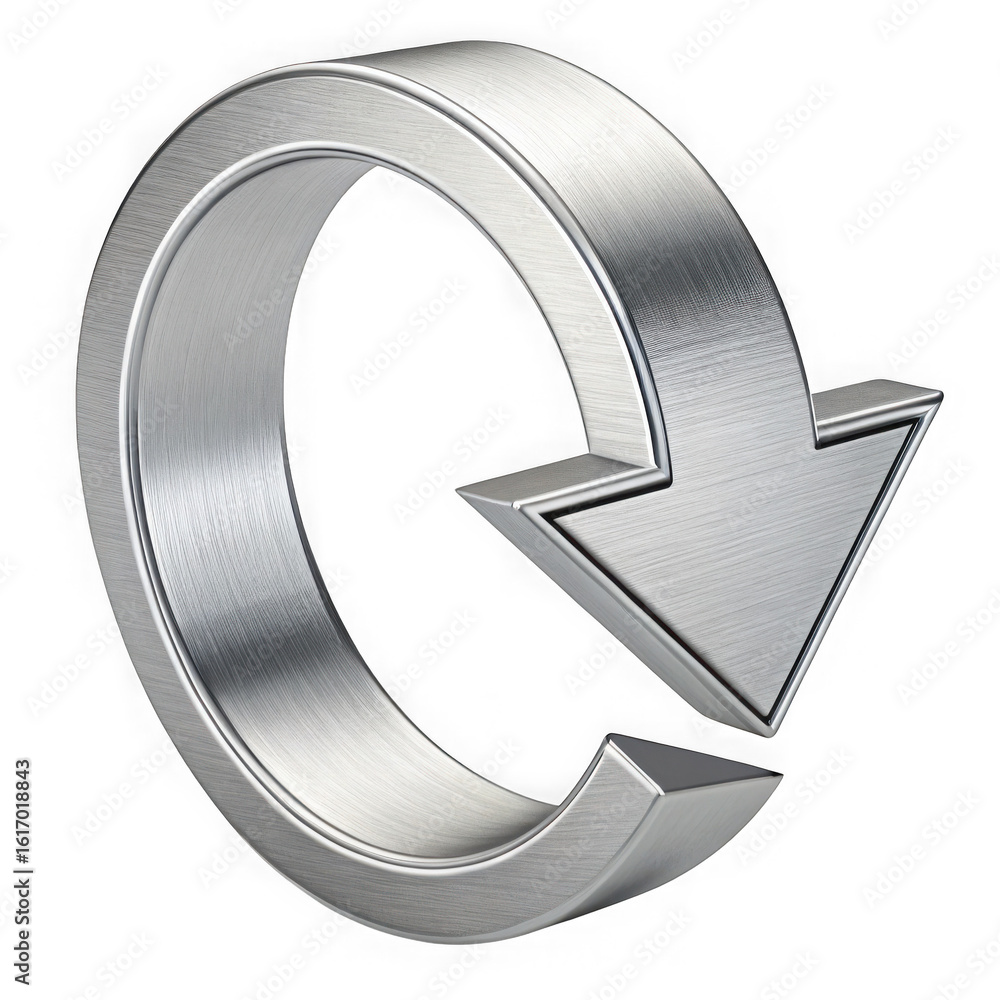 Poster shiny metallic circular arrow icon with a 3d effect isolated on transparent background