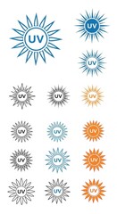 Collection of Sun Icons Representing UV Radiation Protection and Health Awareness