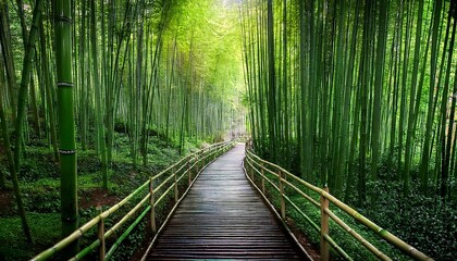 Obraz premium forest path with soft green lighting, top 