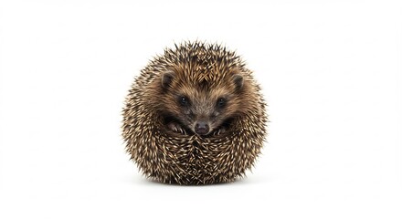 Curled Hedgehog Against White Background Soft Light. AI Generated
