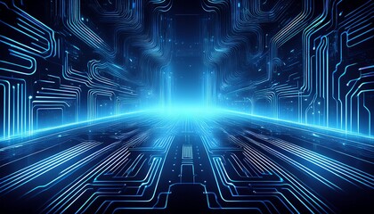 Obraz premium circuit pattern in glowing neon blue, tech concept__ 