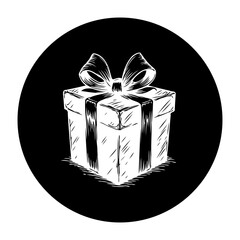 Elegant monochrome gift box illustration perfect for holiday celebrations and special occasions with minimalist design