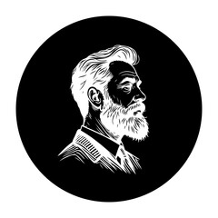 Obraz premium Monochrome portrait of an elegant senior man with a beard in a circular frame representing style