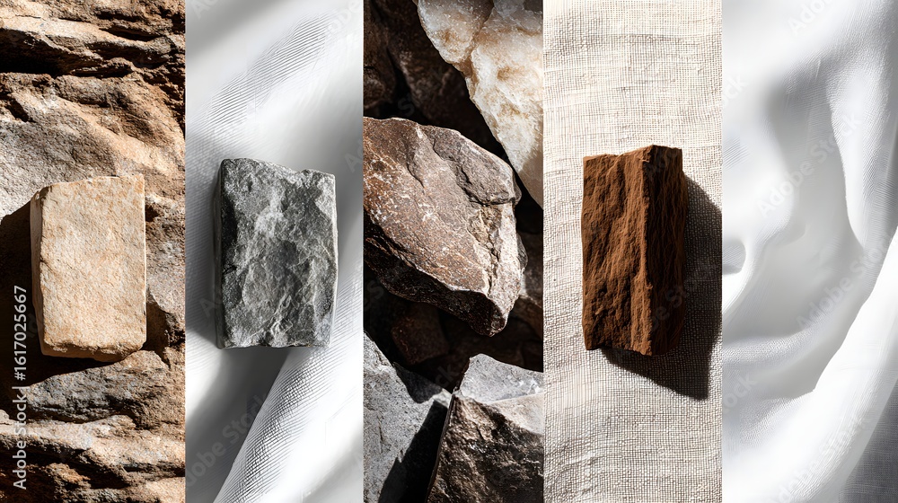 Aufkleber three different stone textures displayed on various backgrounds.