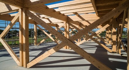 Fototapeta premium Sustainable Timber Frame Construction for Modern Buildings Utilizing Engineered Wood Products