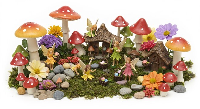 Enchanted Fairy Village Soft Light Miniature Figurines. AI Generated