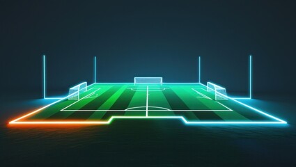 Neon outline of a soccer field.