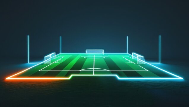 Neon outline of a soccer field.