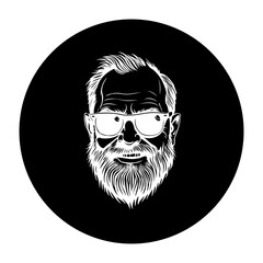 Black and white artistic illustration of an elderly man with a beard and glasses displaying wisdom