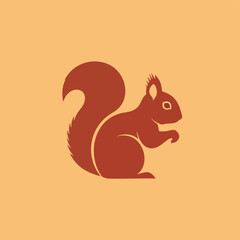 Simple flat design icon of a red squirrel sitting in profile with a large bushy tail.