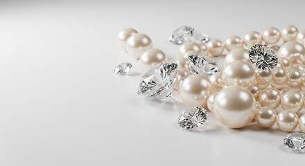 Elegant pearl necklace gleams softly under bright studio lighting. AI Generated