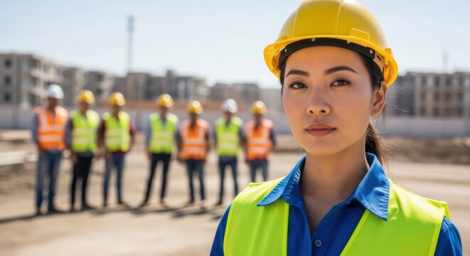 Diverse construction team ready for work on a sunny day