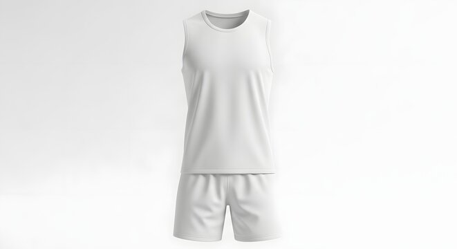 Mockup Sportswear Men's blank basketball uniform mockup. White sleeveless jersey and shorts sportswear template for custom apparel design.