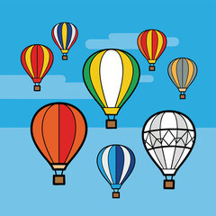 A vibrant collection of hot air balloons floating serenely in a clear blue sky.