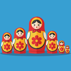 Set of traditional Russian Matryoshka nesting dolls with floral design.