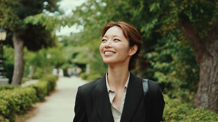 Japanese Businesswoman in Park Break/公園で休息する日本人ビジネスウーマン4