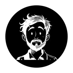 Fototapeta premium Illustration of a bearded man with a serious expression displayed within a circular frame black background