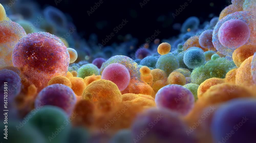 Poster dynamic 3d visualization of adipocyte bubbles swelling and crowding the abdominal cavity representin