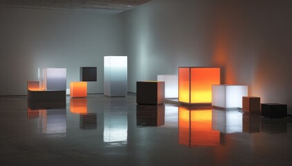 Modern art installation of luminous cubes