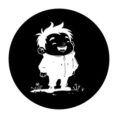 Cheerful kid cartoon character on black background with smile illustration portraying happiness and innocence childish