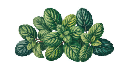 Fresh green basil herb leaves isolated on transparent background