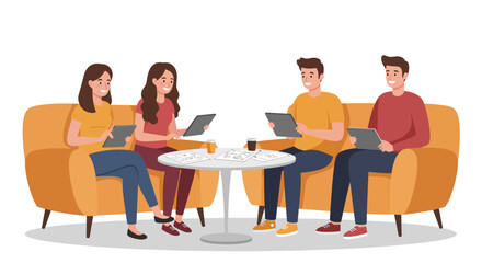 Group of People Working Together with Tablets.