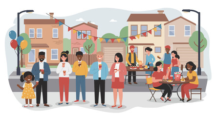 Diverse Community Gathering Enjoying Food and Drinks Outdoors.