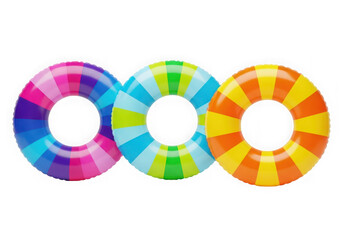 Obraz premium Three colorful striped swim rings isolated on transparent background