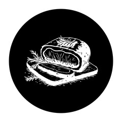 Elegant food illustration featuring sliced meatloaf presentation with garnish in a stylish black backdrop minimal