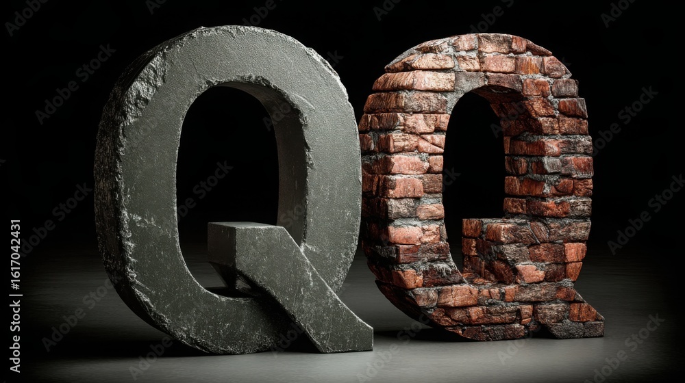 Poster a simple brick representing the foundation of quantum cryptocurrency index in a clean and modern fin