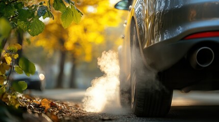 A car's exhaust pipe emitting fumes, polluting the environment with smoke.