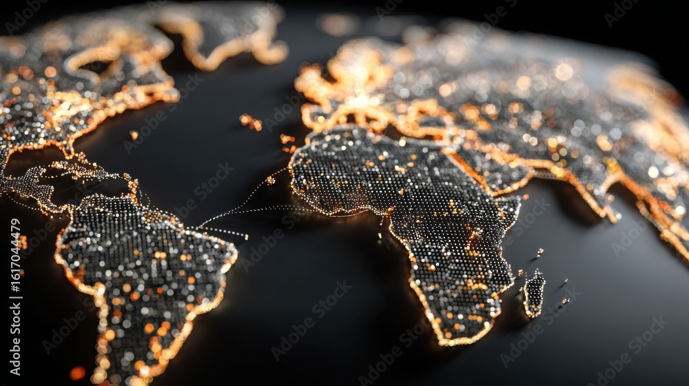 Poster world map visualization representing quantum equity map concept illustrating global economic pattern