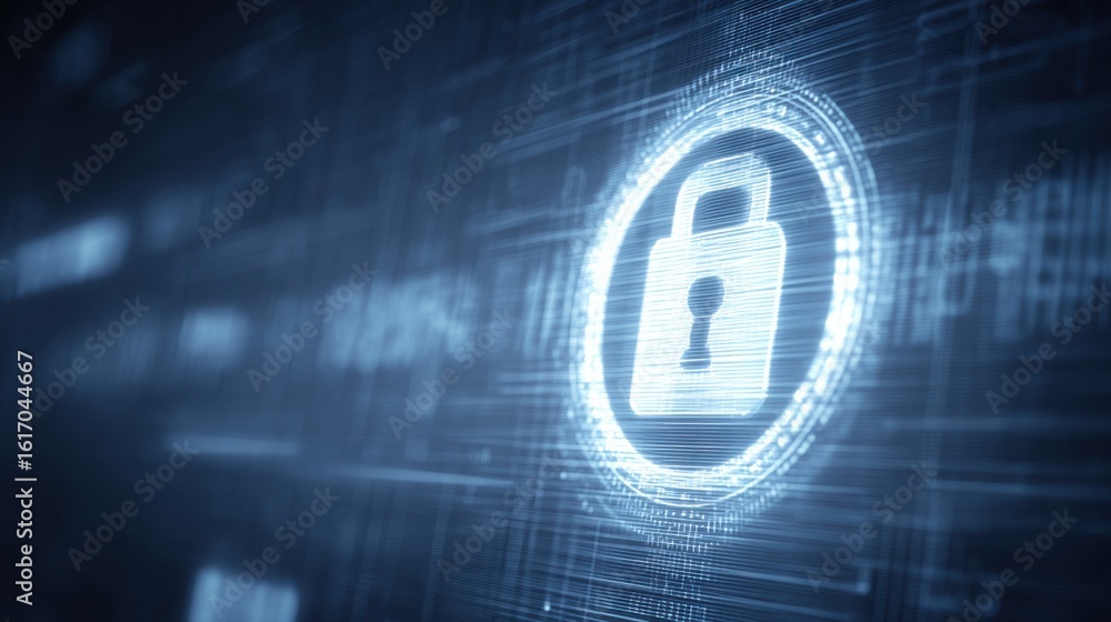 Poster quantum finance security hub icon concept featuring a security pad representing central security sys