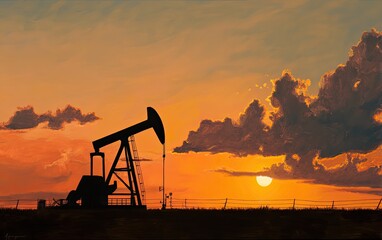 Oil pump silhouette at sunset