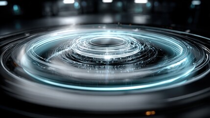 A circular shape illustrating quantum ledger sync icon concept with a futuristic design for enhanced data synchronization