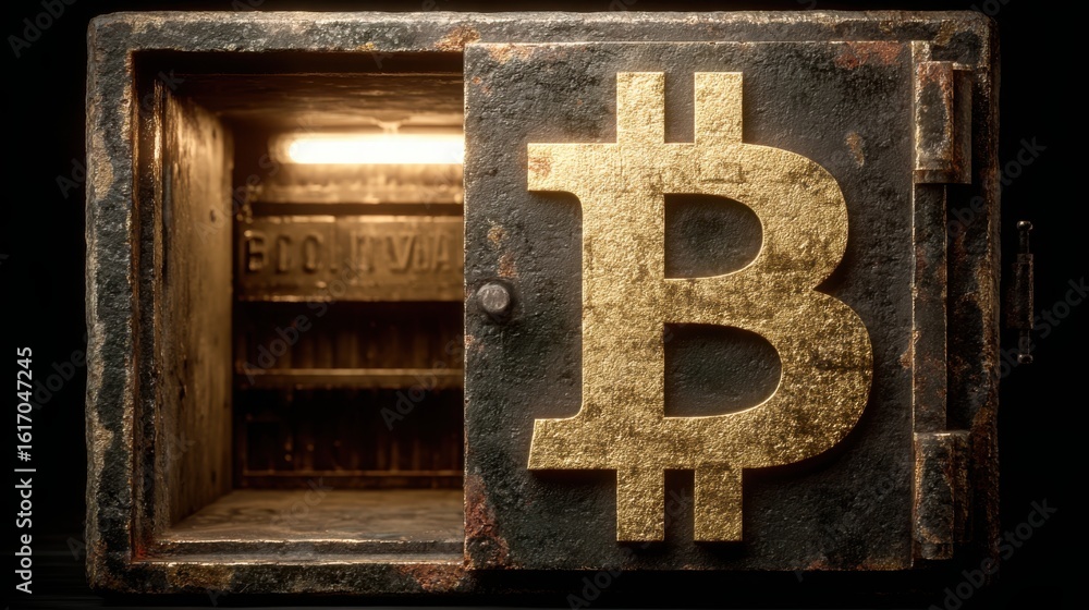 Poster innovative bitcoin sign concept in a digital vault representing the future of cryptocurrency and sec