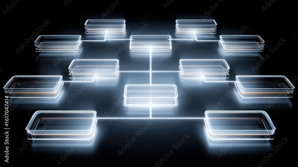 Poster conceptual icon of a glowing element representing grid interface design in quantum transaction matri